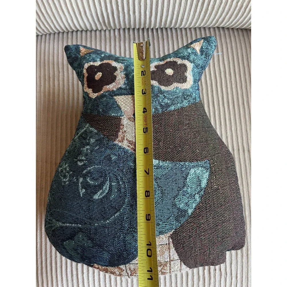 Owl Shaped Throw Pillow Tapestry Brown Blue Harvest Owl w/ Tie Christine Adolph
